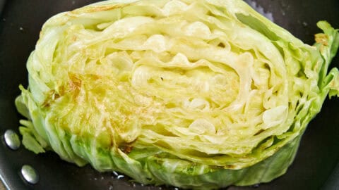 Cabbage steak just starting to caramelize.