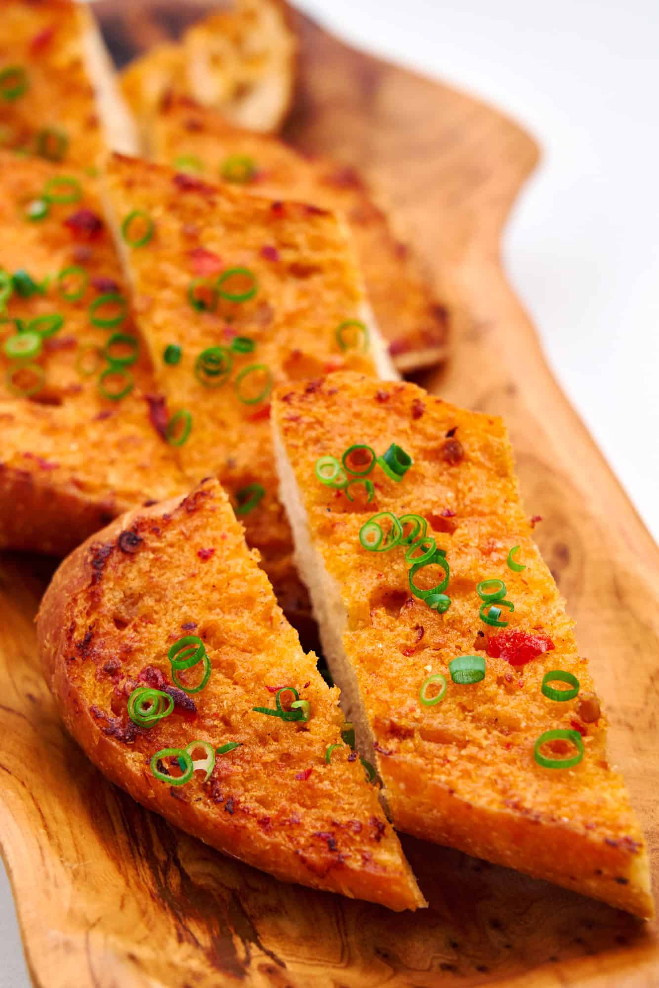 Golden baked slices of mala garlic bread ready to devour.