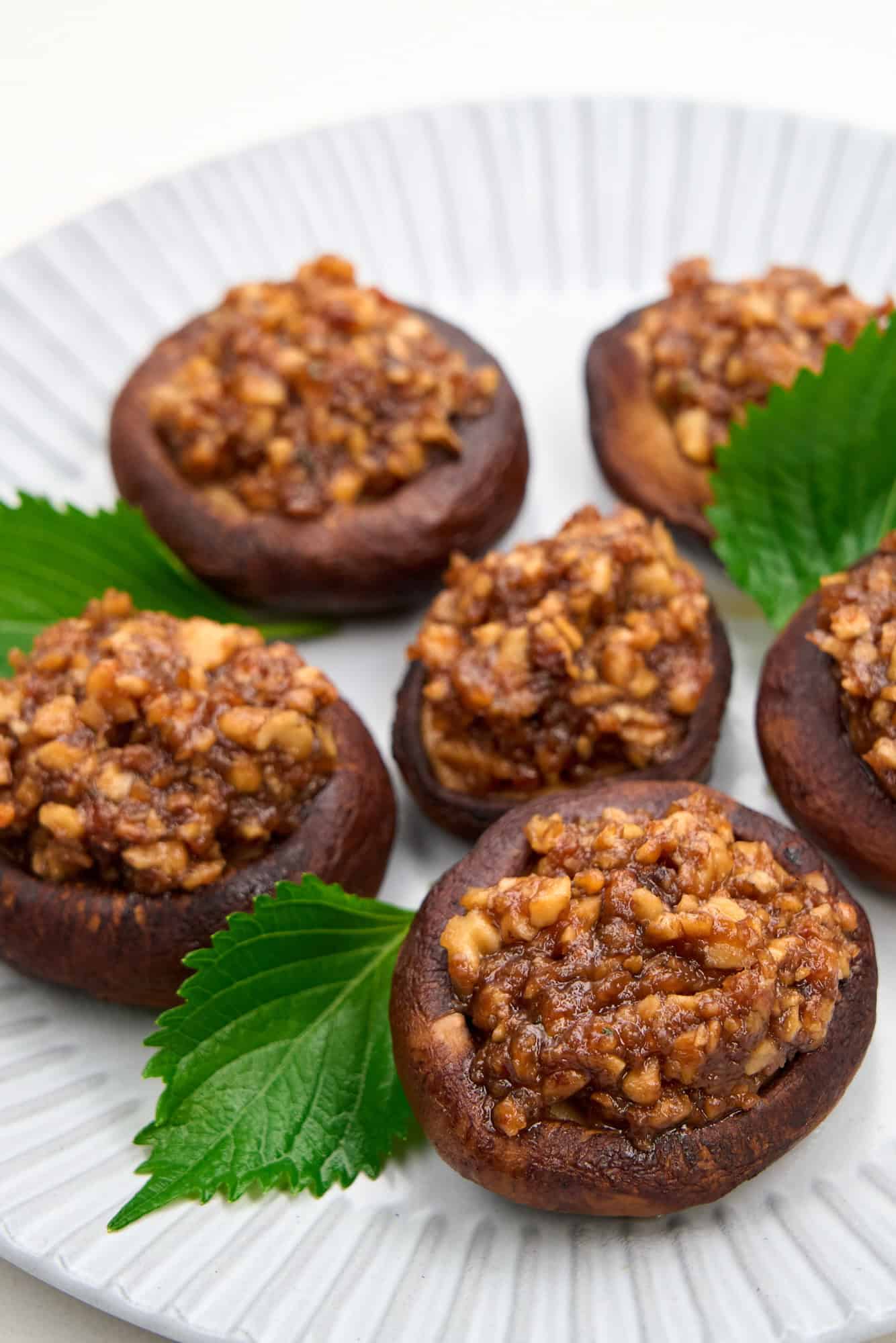 Savory rich stuffed shiitake mushrooms.