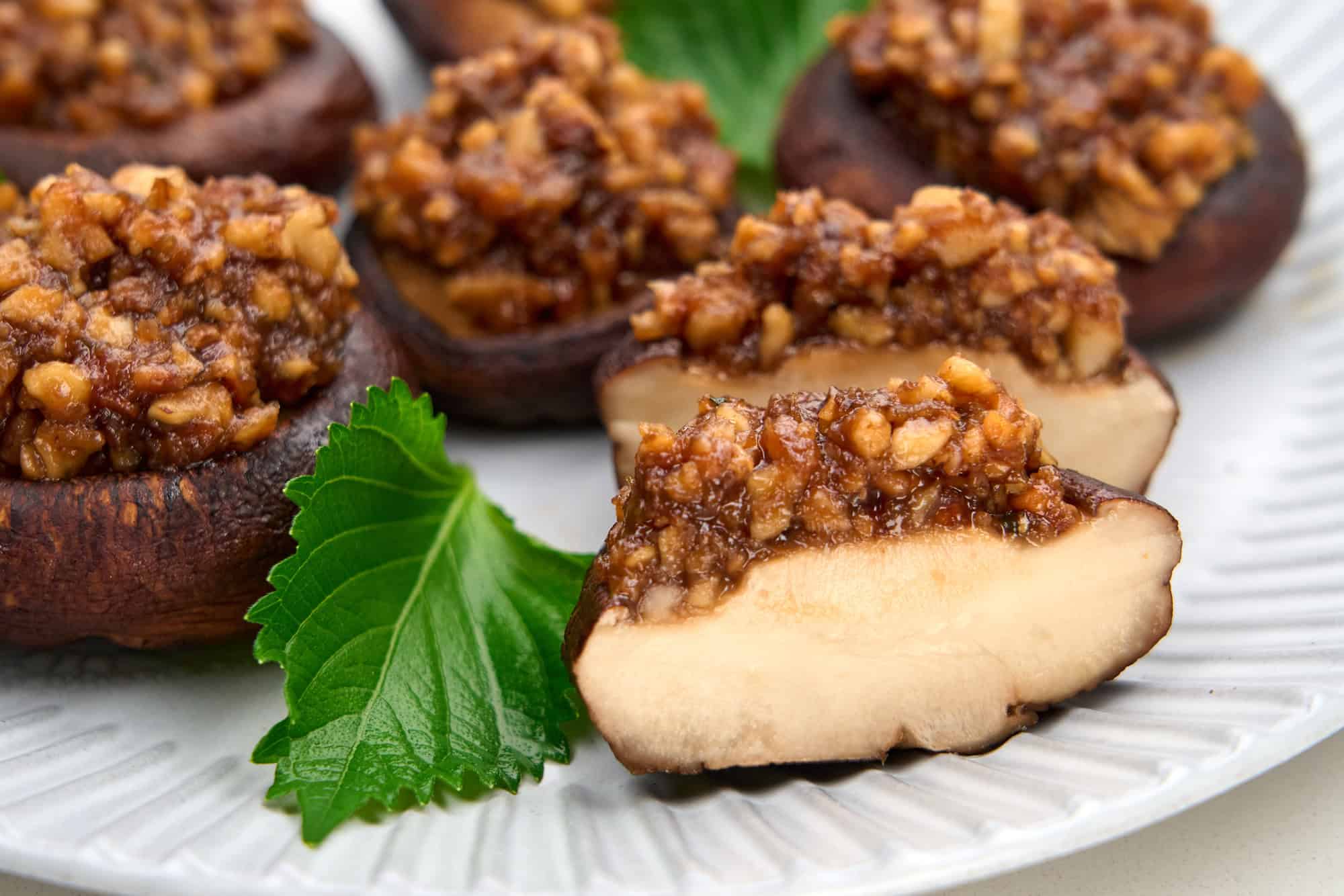Savory rich stuffed shiitake mushrooms.