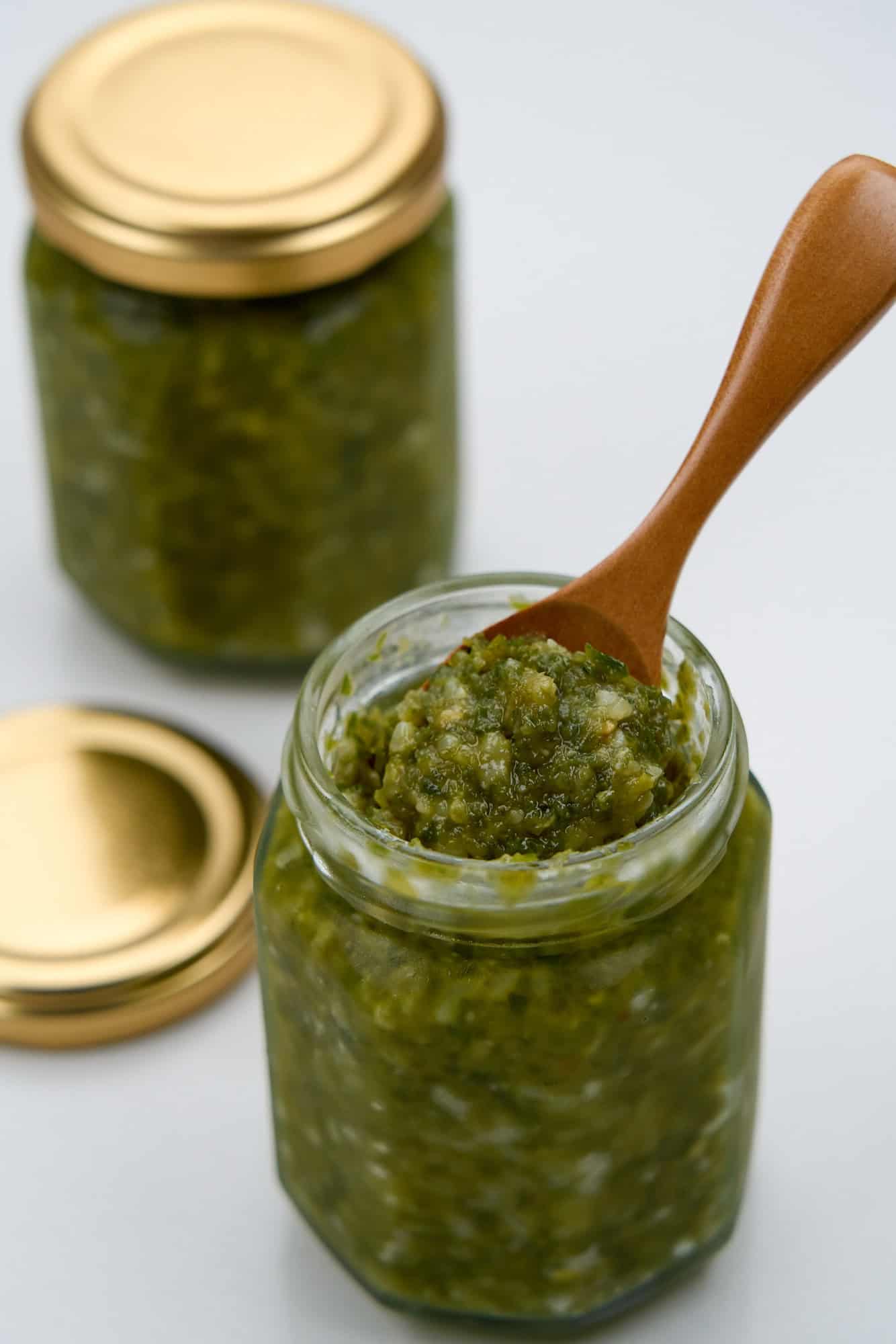 A spoonful of spicy, piquant green chili paste.