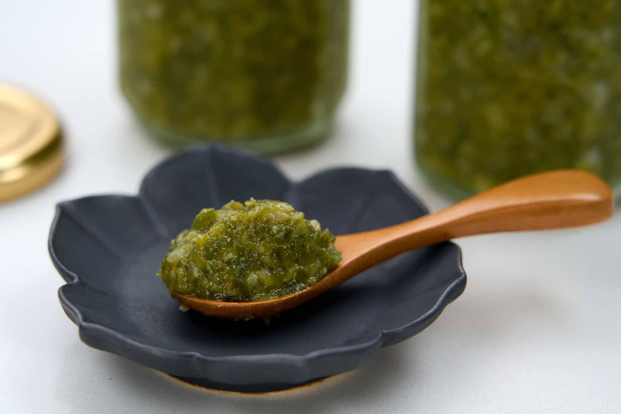 A spoonful of spicy, piquant green chili paste.