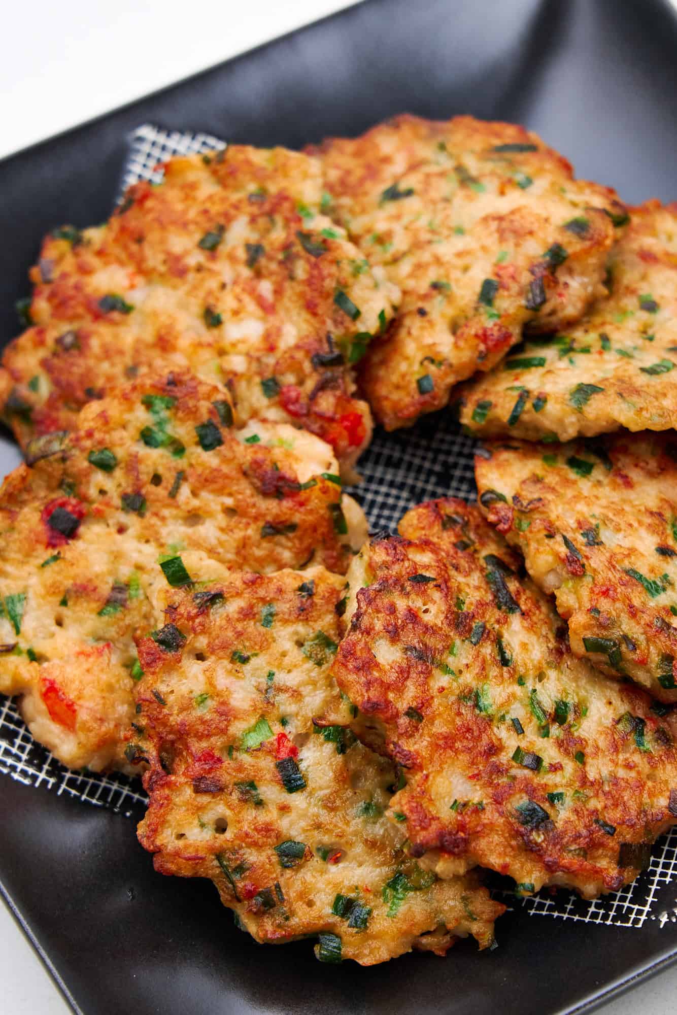 Crispy, golden Savory Shrimp and Lotus Root Pancakes.