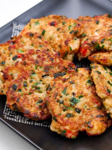 Crispy, golden Savory Shrimp and Lotus Root Pancakes.