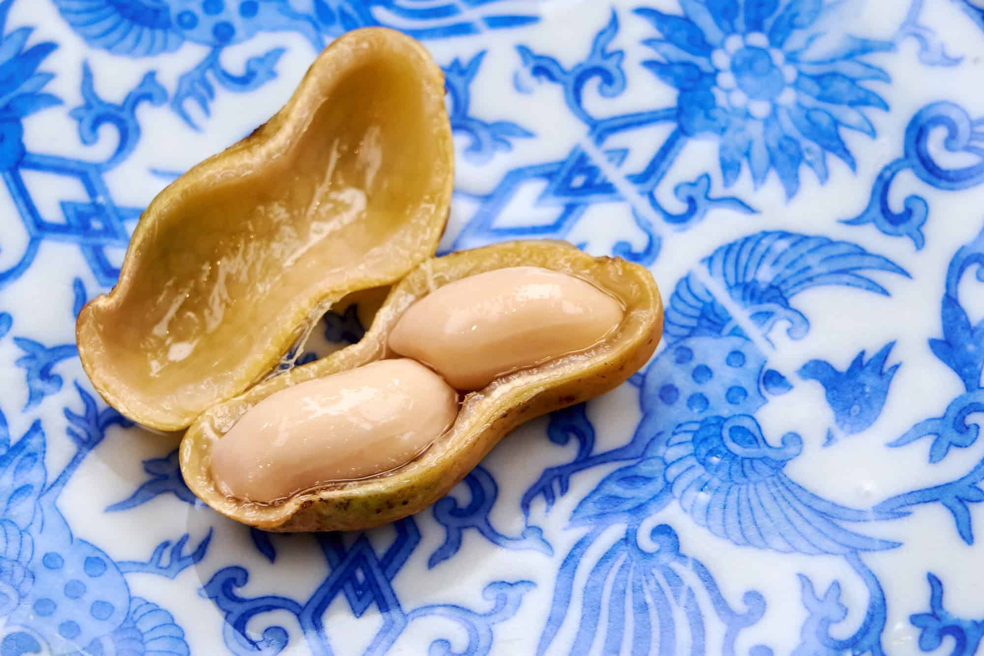 A split boiled Japanese peanut.